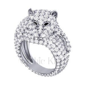 Bague forme panthère, saphir blanc taille ronde de 3,00 carats, argent sterling 925, finition or blanc/jaune/rose, bague Jaguar pour homme, cadeau pour lui