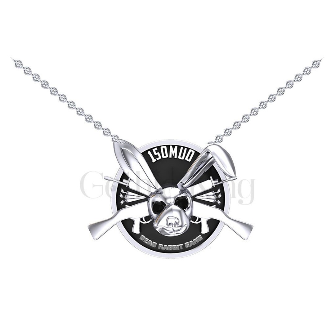 Gothic Dead Rabbit Gang Pendant Necklace, Black Sapphire, Sterling