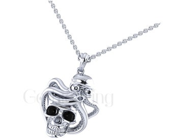 thumbnail interactive-video image 1 of Handmade Bronze & 925 Sterling Silver Skull Pendant – Gothic Biker Jewelry For Men 1 of 2