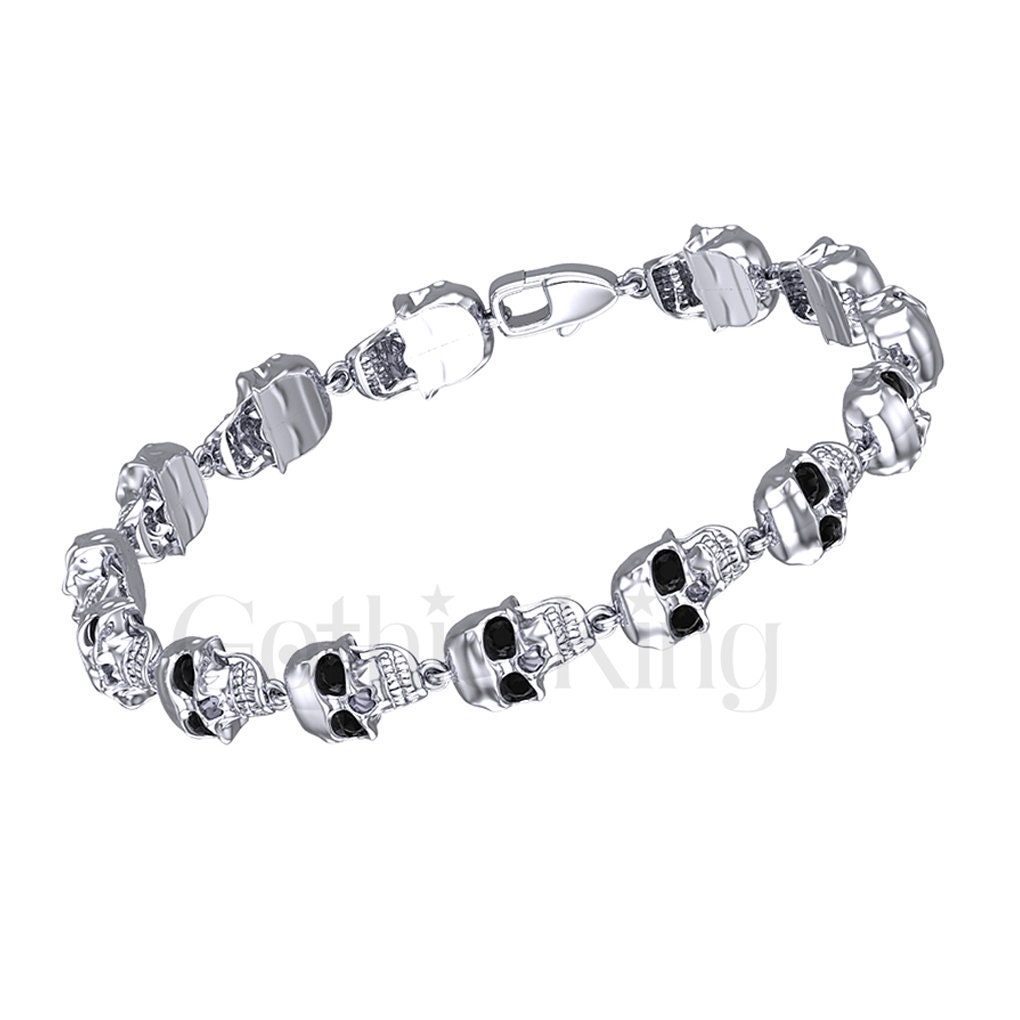 Gothic Skull Bracelet: 4 Ct Black Sapphire, Sterling Silver