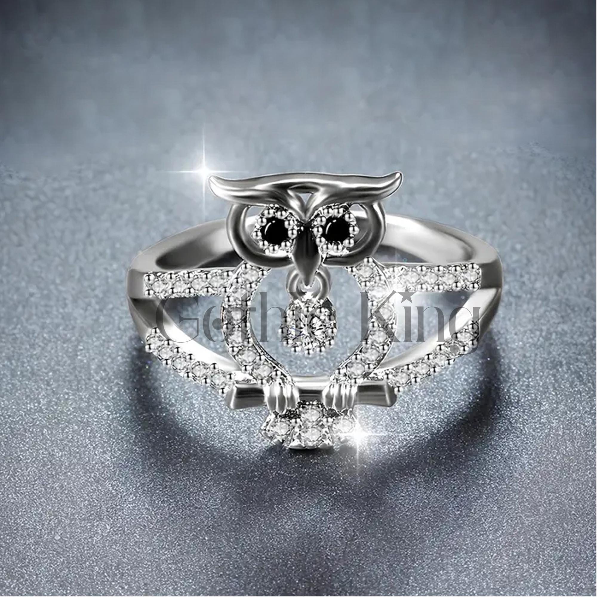 Gothic Owl Ring: 0.40 Carat Black Sapphire, Sterling Silver