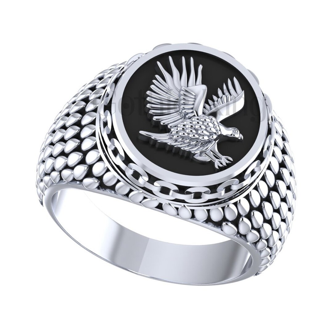 Eagle Ring: Mens Sterling Silver Wedding Band, Gold Finish - Etsy