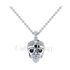 Gothic Biker Skull Pendant Necklace: Black Sapphire, Sterling Silver