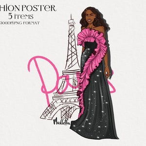 fashion poster, clothes clipart, black girl clipart, Lady boss clipart, Planner Girl Clipart, Boss Girl clipart, Fashion Illustration