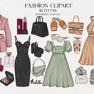 Luxury clothes clipart, girls clipart, Fashion accessories clipart, Fashion Illustration, Fashion set clipart, Bag clipart, Shoe clipart