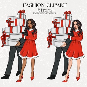 Christmas Clipart Fashion Girl Clipart, afro girl Christmas clipart, Winter clipart, Christmas planner clipart, Sublimation design, holiday