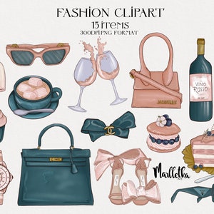 Fashion accessories clipart, Paris Clipart, jewellery clipart, Fashion Illustration, Fashion set clipart, Bag clipart, Pink planner clipart