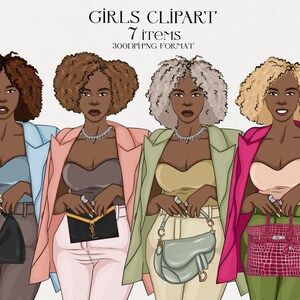 NYE girl clipart, Afro girls clipart, clothes clipart, black Girl clipart, chic girl clipart, Planner Girl Clipart, Boss Girl clipart,