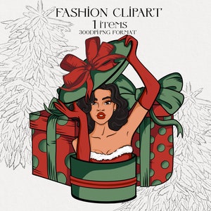 Christmas Clipart Fashion Girl Clipart, afro girl Christmas clipart, Winter clipart, Christmas planner clipart, Sublimation design, holiday