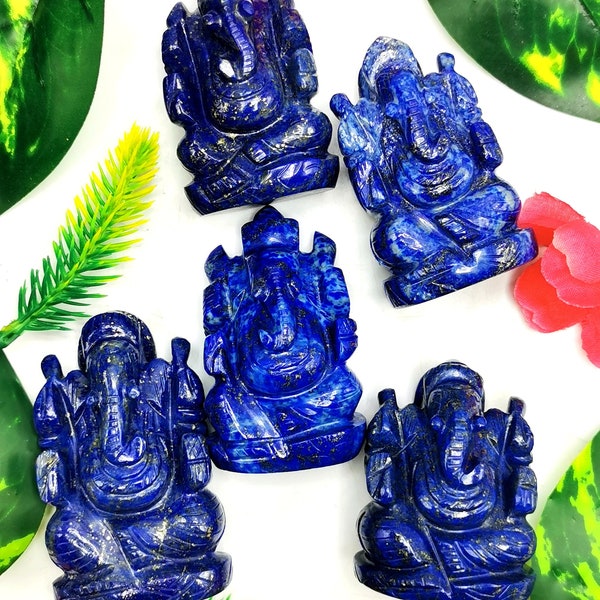 Lapis Lazuli Handmade Carving of Ganesh - Lord Ganesha Idol |Sculpture in Crystals/Gemstones - Reiki/Chakra/Healing - 2.2 inches and 80 gms