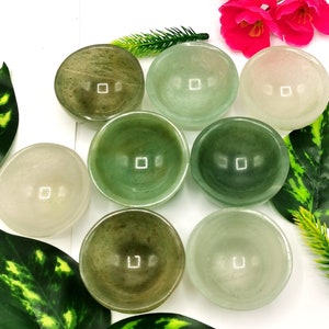 Set of 4 beautiful Light Green Aventurine hand carved bowls - 2 inches diameter and total weight 170 gms (0.35 lb) - FOUR BOWLS