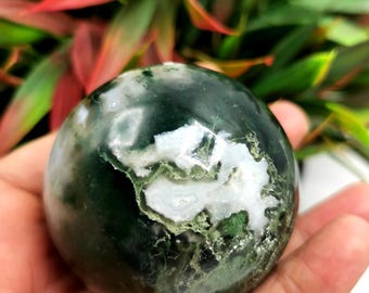 Moss Agate Stone Sphere/Ball – A Gemstone of Nature, Renewal & Healing Energy | 2.5 inches (6.25 cms) diameter and 210 gms - ONE PIECE ONLY