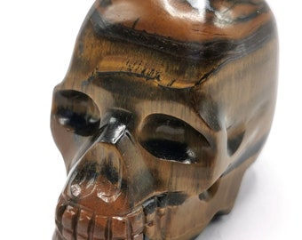 Hand carved skull in natural tiger eye stone - reiki/chakra/healing - crystal crafts - weight 132 gm (0.29 lb) and 2 inches