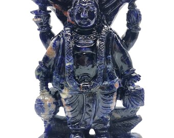 Lapis Lazuli Vishnu Handmade Carving - Lord Vishnu Idol | Sculpture | Murti in crystals and gemstones - 7.2 inches and 0.91 kg (2 lb)
