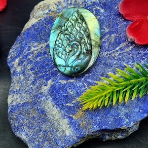 Labradorite Peacock Design Carving for Pendant: A Symbol of Beauty, Strength & Mysticism | Weight 13 gms and size is 2 inch