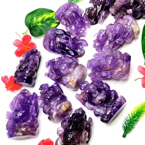 Amethyst Handmade Carving of Ganesh - Lord Ganesha Idol | Figurine in Crystals -Reiki/Chakra/Healing - 2.75 in and 160gms - ONE STATUE ONLY