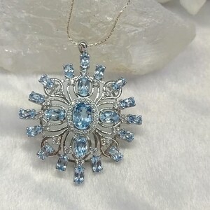 Blue Topaz designer pendant in 925 sterling silver with rhodium plating