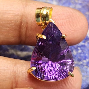 Radiant Elegance: Handmade Faceted Amethyst Pendant in Sterling Silver with gold rhodium plating - 24 carats