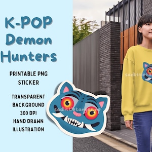 Kpop Demon Hunters Printable Sticker – Derpy the Cat | Hand-Drawn Funny Kpop Cat Sticker | Digital Download PNG
