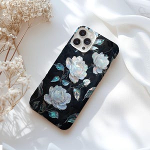 Iridescent Roses Phone Case, Faux Stained Glass Golden Floral Trendy Coquette iPhone 16 15 14 13 12 11 8 Pro Max Plus X Samsung