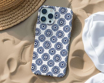 Cute Greek Pattern Phone Case Evil Eye Trendy European Aesthetic Summer Chic Beachy Vibe iPhone 16 15 14 13 12 11 Pro Max Plus Samsung