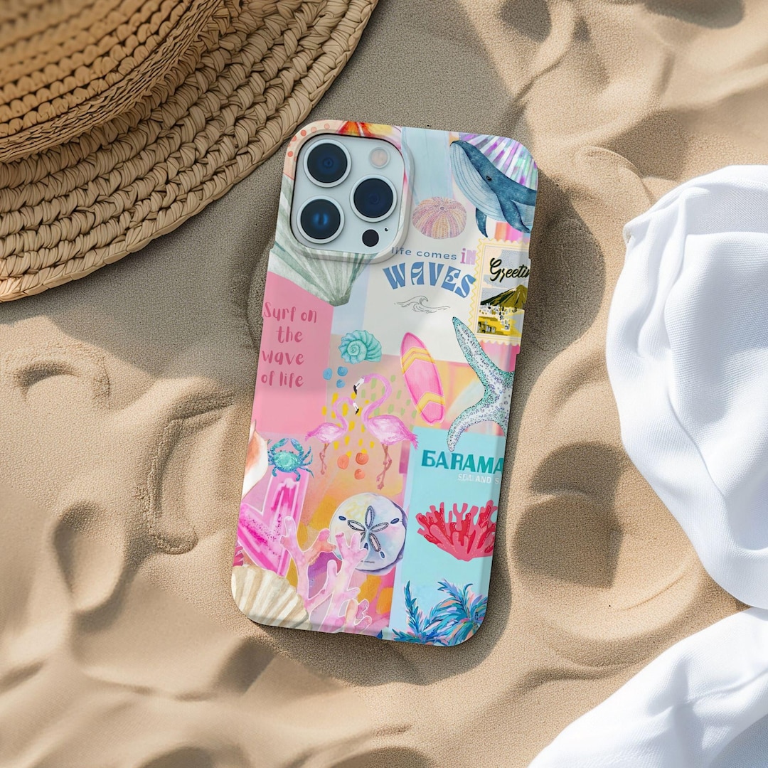 Pastel Surfer Girl Collage Phone Case, Preppy Aesthetic, Cute