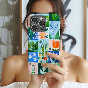 Grandma&#39;s Garden Patchwork Phone Case Quilt Tile Chic Aesthetic Floral Boho Cute Spring iPhone 16 15 14 13 12 11 Pro Max 8 Plus X Samsung