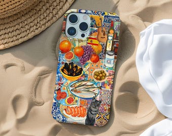 Spanish Summer Holiday Collage Phone Case, European Aesthetics Phone Case, Cute & Trendy, Preppy, iPhone 16 15 14 13 12 11 Pro Max 8 Plus X
