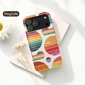 Vintage Sunset Phone Case, Retro Striped Sun Design, 70s Boho Style for iPhone, Samsung Galaxy & Google Pixel