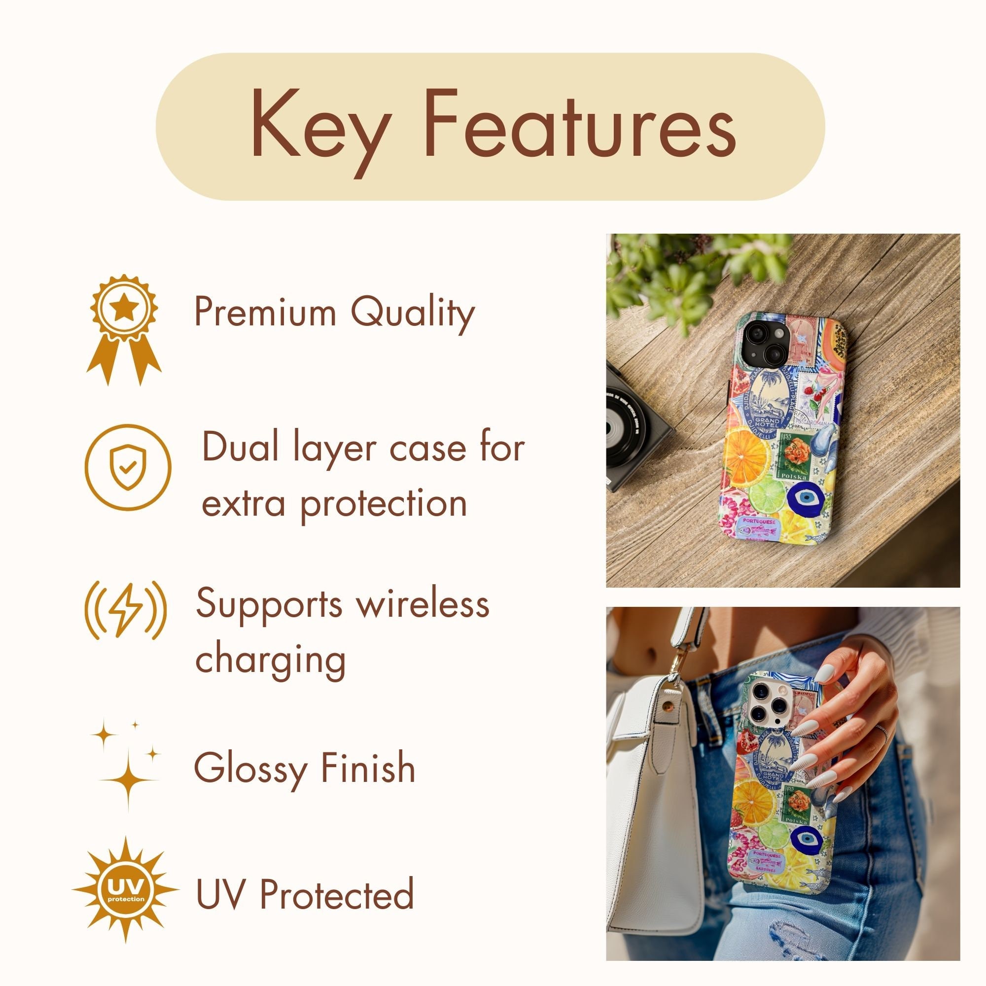 Fruity European Summer Collage Phone Case, La Dolce Vita, Spring Summer Themed, Cute & Trendy Cover, iPhone 15/14/13/12/11 Pro Max/8 Plus/X