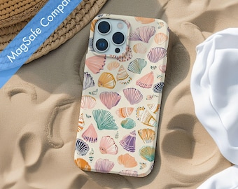 Magsafe Vintage Seashell Pattern iPhone Case, Trendy Beachy Tropical Case, Coastal Summer Cover for iPhone 17 16 15 14 13 Air Pro Max Plus