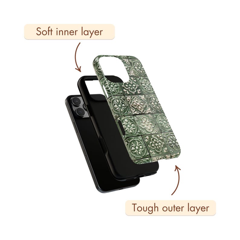 Funda para teléfono con azulejos mediterráneos verde salvia, azulejos portugueses de cerámica para iPhone 16, 15 Pro Max, 14 Plus, 13, 12, 11 X, Samsung S24, S23, S22, Pixel imagen 8