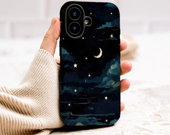 Moonlit Night Sky Phone Case, Starry Sky Aesthetic iPhone Cover, iPhone 17 16 15 14 13 12 Pro Max Plus, Samsung Galaxy Case, Google Pixel