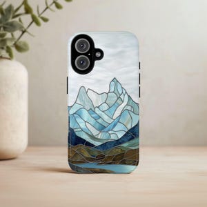 Stained Glass Mountain View Phone Case, Faux Stained Glass, Nature Art Valley iPhone 16 15 14 13 12 11 Pro Max 8 Plus X Samsung Pixel