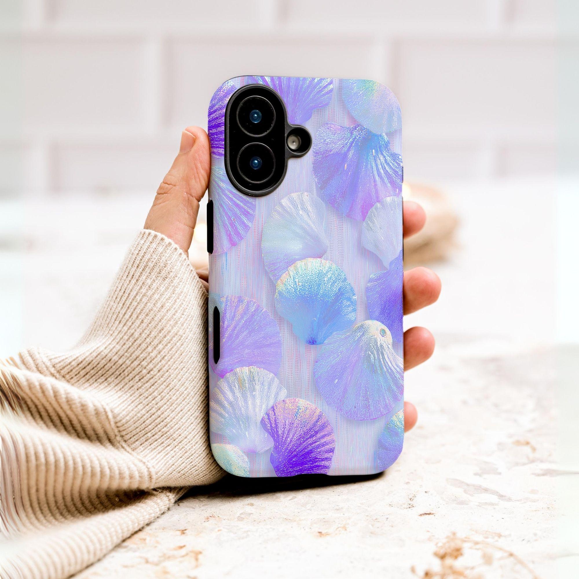 Iridescent Seashell Phone Case, Beachy Glitter Case, Coastal