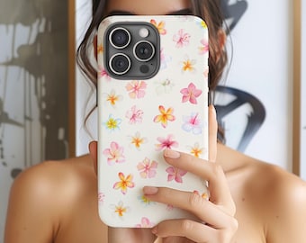 Tropical Flowers Phone Case, Plumeria Hibiscus Hawaii Floral Pattern, Cute Cream Aesthetic Cover for iPhone Samsung Galaxy Google Pixel