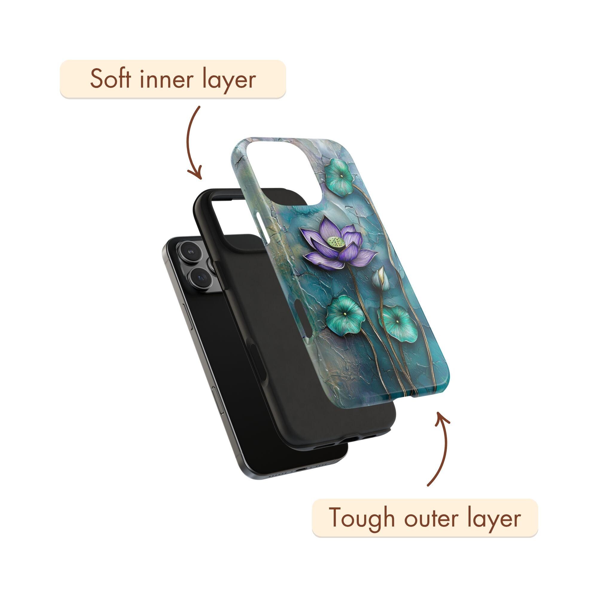 Sacred Lotus Flower Phone Case 3D Effect Rustic Floral Cover for