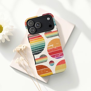 Vintage Sunset Phone Case, Retro Striped Sun Design, 70s Boho Style for iPhone, Samsung Galaxy & Google Pixel