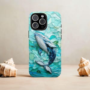 Glasmalerei Blauwal Handyhülle, Faux Glasmalerei Blauwal Natur Kunst Fall iPhone 16 15 14 13 12 11 Pro Max 8 Plus X, Samsung
