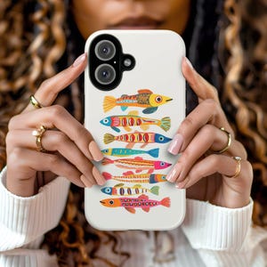 Colorful Sardines Phone Case, Painted Mediterranean Art Fish Stack Cover for iPhone 17 16 15 14 13 12 11, Samsung Galaxy, Pixel