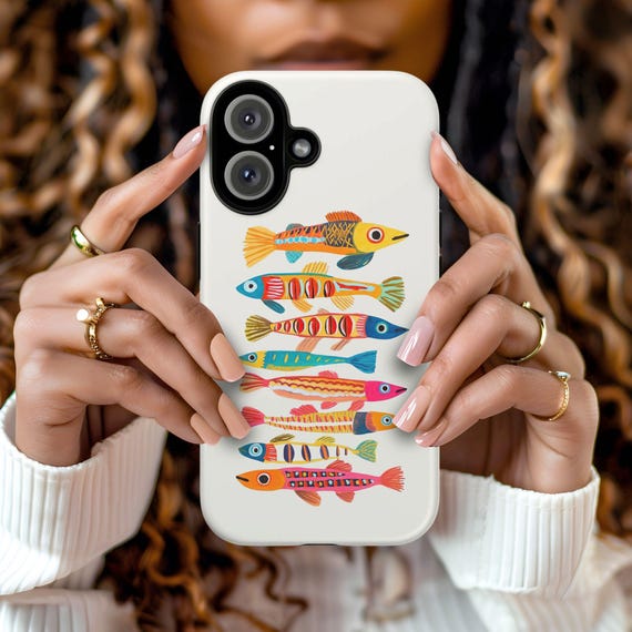 Colorful Sardines Phone Case, Painted Mediterranean Art Fish Stack Cover  for iPhone 17 16 15 14 13 12 11, Samsung Galaxy, Pixel