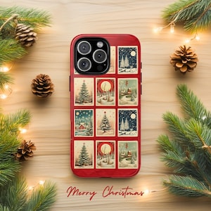 Funda para teléfono con diseño de tarjetas navideñas vintage, estética navideña retro de moda, funda de invierno para iPhone 16, 15, 14, 13, 12, 11 Pro Max, 8 Plus, X, Samsung Pixel