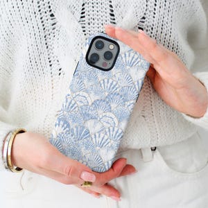Capa de celular Coquette Seashells, azul e dourado, estética costeira praiana para iPhone 16 15 14 13 12 11 Pro Max 8 Plus X, Samsung s 24 23 22 21