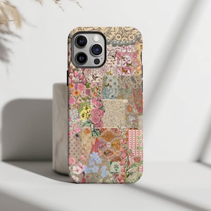 Blommigt collage-telefonskal lapptäcke sött cottagecore-tema sommar- och vårblommor vintage iPhone 16 15 14 13 12 11 Pro Max 8 Plus X Samsung