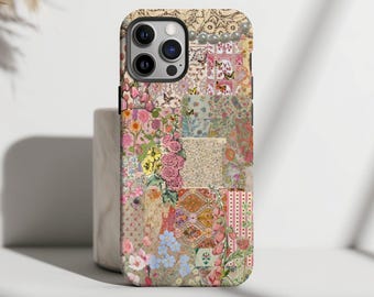 Floral Collage Phone Case Patchwork Cute Cottagecore Theme Summer & Spring Flowers Vintage iPhone 16 15 14 13 12 11 Pro Max 8 Plus X Samsung
