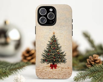 Vintage kerstboom telefoonhoesje, nepborduurwerk, ouderwetse bedelhoes voor iPhone 17 16 15 14 13 12 11 Air Pro Max Plus X Samsung Pixel