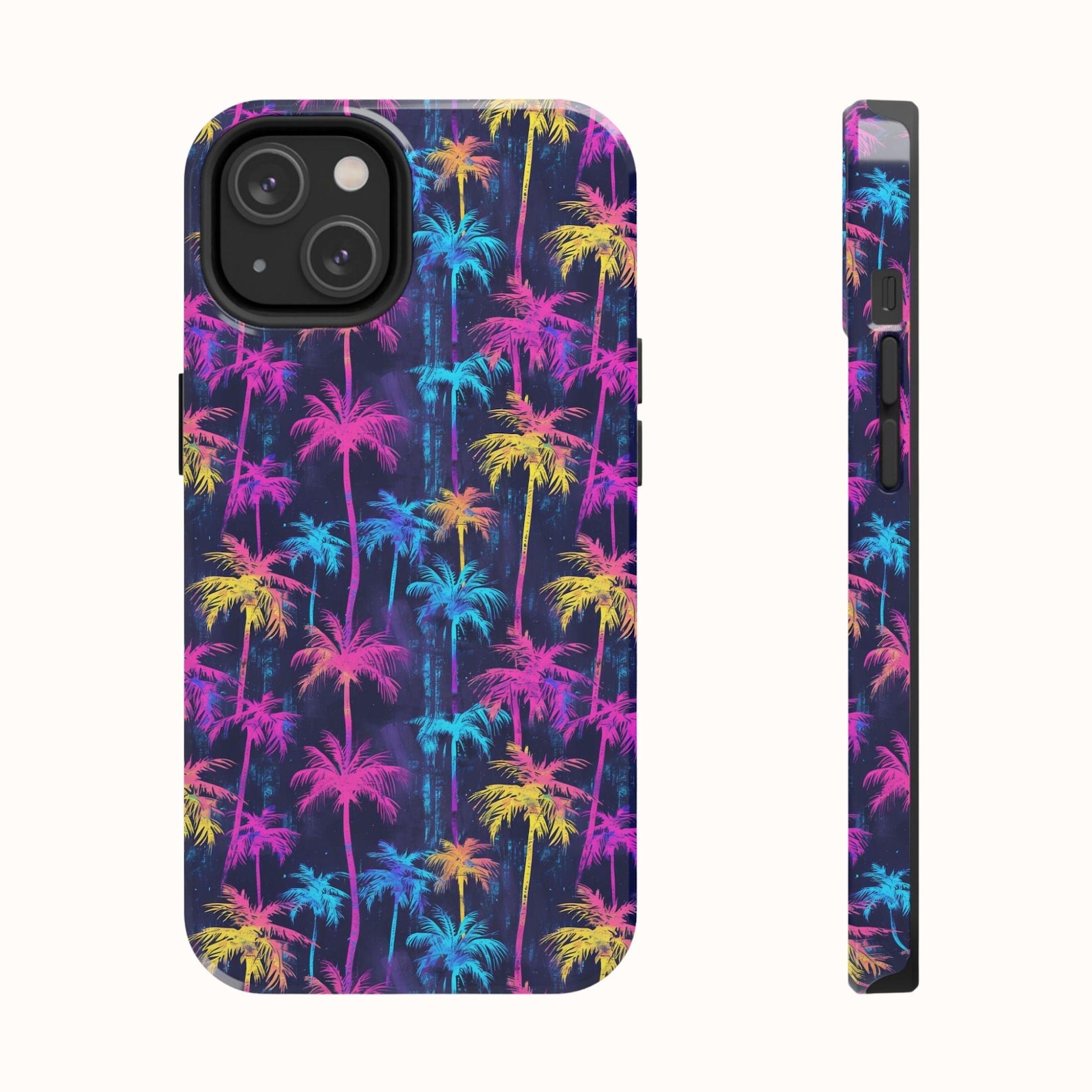 Neon Tropical Palm Trees Phone Case, Aesthetic Coastal Print, Trendy ...