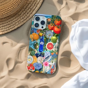 Coque de portable collage vacances d'été grecques Coque de portable esthétique européenne Coque tendance et mignonne pour iPhone Preppy 16 15 14 13 12 11 Pro Max 8 Plus X