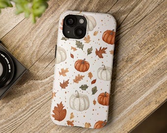 Cute Autumn Pumpkins Phone Case, Cute Fall Harvest Leaves Phone Cover, iPhone 16 15 14 13 12 11 Pro Max 8 Plus X, Samsung Galaxy S23 S22 S21