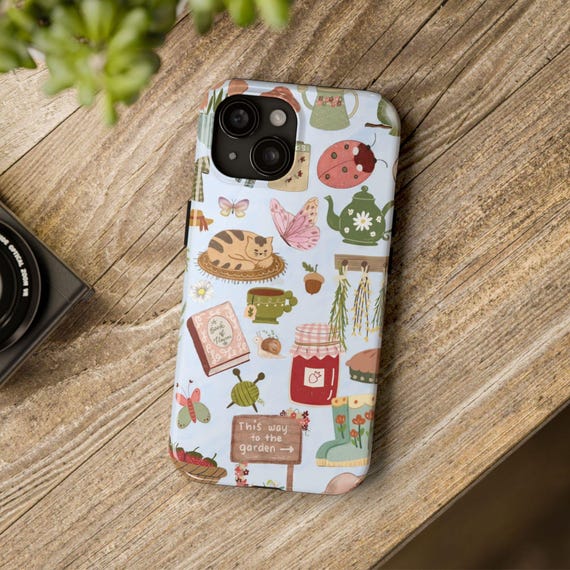Sweet Cottagecore Collage Phone Case, Adorable Retro Aesthetic Preppy &  Cute Trendy Cozy Vintage Cat iPhone 16 15 14 13 12 11 Pro Max 8 Plus